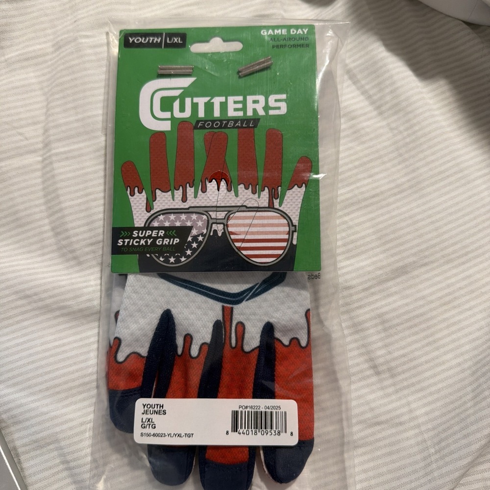Cutters Game Day Receiver Gloves Youth - Stars L/XL: Strap Closure, Football Use